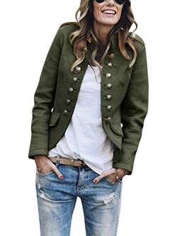 Tomwell Damen Blazer Elegant Anzugjacke Mantel mit Knopfleiste Military Blazer Lang Blazer Slim Fit Blazer Freizeit Business Büro Anzug Jacken Armeegrün 46 von Tomwell