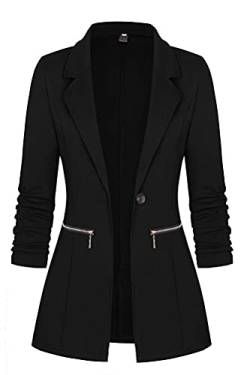 Tomwell Damen Blazer Elegant Anzugjacke Mantel mit Knopfleiste Military Blazer Lang Slim Fit Freizeit Stehkragen Business Büro Anzug Trenchcoat Jacken Schwarz M von Tomwell