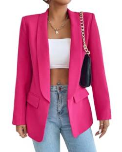 Tomwell Damen Blazer Elegant Business Blazer Anzug Mode Open Front Cardigan Langarm Mantel Einfarbig Slim Fit Revers Geschäft Jacke mit Tasche A Rose Rot M von Tomwell