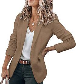 Tomwell Damen Blazer Elegant Langarm Blazer Sakko Cardigan Einfarbig Slim Fit Revers Geschäft Büro Jacke Kurz Mantel Anzüge Bolero mit Tasche Dunkelkhaki M von Tomwell