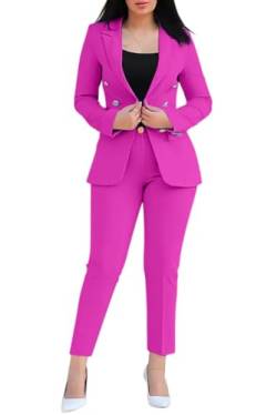 Tomwell Damen Business Blazer Hosenanzug Set Für Die Arbeit Langarm Blazer Und Hosen Set Anzug 2 Stück Anzüge Outfit D Rose Rot XL von Tomwell