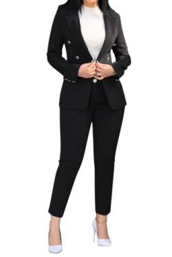 Tomwell Damen Business Blazer Hosenanzug Set Für Die Arbeit Langarm Blazer Und Hosen Set Anzug 2 Stück Anzüge Outfit D Schwarz S von Tomwell