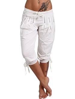 Tomwell Damen Caprihose Leicht 3/4 Länge Bleistift Hose Sommerhose Freizeithose Jogginghose Lässige Sweatpants Elastisch Bund Kurze Hose Trainingshose Fitness W Weiß L von Tomwell