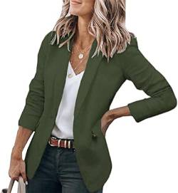 Tomwell Damen Cardigan Elegant Blazer Langärmliger Anzugjacke Einfarbig Blazer Revers Business Mantel mit Knopfleiste Slim Fit Bolero Jacke Anzug Trenchcoat mit Tasche Armeegrün M von Tomwell