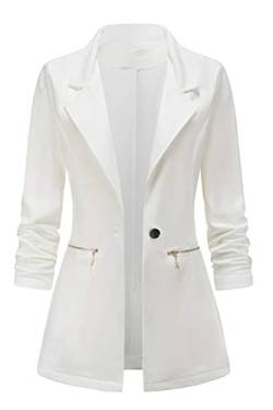 Tomwell Damen Cardigan Elegant Blazer Langärmliger Anzugjacke Einfarbig Blazer Revers Business Mantel mit Knopfleiste Slim Fit Casual Anzug Trenchcoat mit Tasche Weiß XS von Tomwell