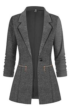 Tomwell Damen Cardigan Elegant Blazer Langärmliger Anzugjacke Einfarbig Blazer Revers Business Mantel mit Knopfleiste Slim Fit Jacke Casual Anzug Trenchcoat mit Tasche Dunkelgrau XXL von Tomwell