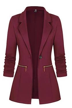 Tomwell Damen Cardigan Elegant Blazer Langärmliger Anzugjacke Einfarbig Blazer Revers Business Mantel mit Knopfleiste Slim Fit Jacke Casual Anzug Trenchcoat mit Tasche Weinrot L von Tomwell