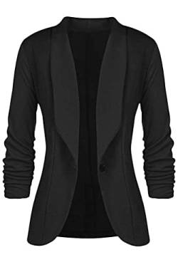 Tomwell Damen Cardigan Elegant Blazer Langärmliger Anzugjacke Einfarbig Blazer Revers Business Mantel mit Knopfleiste Slim Fit Jacke Casual Anzug Trenchcoat mit Tasche Y Schwarz M von Tomwell