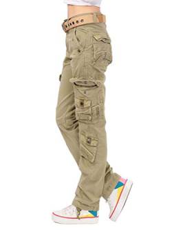 Tomwell Damen Cargo Hose Cargohose Casual Freizeit Sports Hose Outdoorhose Arbeitshose Mit Multi Pockets Khaki X-Large von Tomwell