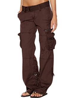 Tomwell Damen Cargo Hosen Multi Taschen Mode Jogginghose Loose Sporthose High Waist Bequem Gerade Freizeithose Einfarbig Outdoorhose Arbeitshose Z Kaffee Large von Tomwell