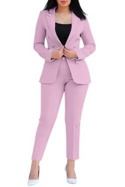 Tomwell Damen Elegant Business Anzug Set Hosenanzug Blazer Hose 2-teilig Anzug Karo Kariert Zweiteiler Slimfit Streetwear D Rosa XS von Tomwell