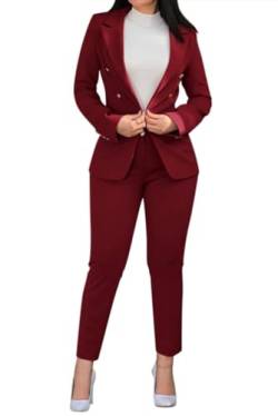 Tomwell Damen Elegant Business Anzug Set Hosenanzug Blazer Hose 2-teilig Anzug Karo Kariert Zweiteiler Slimfit Streetwear D Rot XS von Tomwell