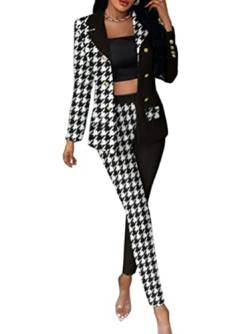 Tomwell Damen Elegant Business Anzug Set Hosenanzug Blazer Hose 2-teilig Anzug Karo Kariert Zweiteiler Slimfit Streetwear Schwarz M von Tomwell