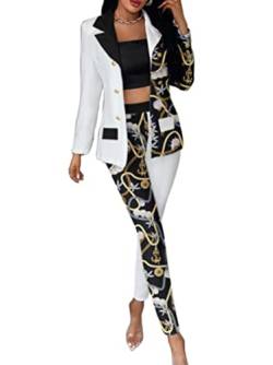 Tomwell Damen Elegant Business Anzug Set Hosenanzug Blazer Hose 2-teilig Anzug Karo Kariert Zweiteiler Slimfit Streetwear Weiß XL von Tomwell