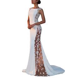 Tomwell Damen Elegant Maxi Kleider V-Ausschnitt Lang Abendkleid Festlich Cocktail Herbstkleider Elegant Hochzeitkleid Brautkleid B Weiß L von Tomwell