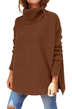 Tomwell Damen Elegant Rollkragenpullover Batwing Oversize Langarm Beiläufige Grobstrickpullover Strickpullover Sweatshirts Braun L von Tomwell