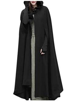 Tomwell Damen Elegant Umhang mit Kapuze Herbst Winter Maxi Lose Poncho Cape Open Front Lange Cardigan Winddichte Jacke Trenchcoat Mantel Coat Outwear Schwarz M von Tomwell