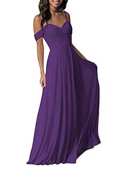 Tomwell Damen Elegante Brautjungfernkleid V-Ausschnitt Rückenfrei Partykleid Ärmellos Schulterfrei Bodenlang Cocktailkleid Sommerkleid Formal Festlich Abschlussball Ballkleid B Violett S von Tomwell