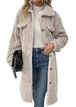 Tomwell Damen Herbst Winter Plüschmantel Frauen Fleecemantel Mode Warme Plüschjacke mit Revers Langarm Outwear Fleecejacke Einfarbig Plüsch Cardigan Mantel A Aprikose M von Tomwell