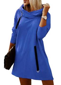Tomwell Damen Hoodie Kleid Langarm Einfarbig Mode Streetwear Pullover Sweatshirt Casual Kapuzenpullover Tops Herbst Mini Kleid Z Blau XXL von Tomwell