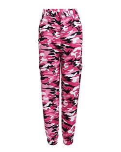 Tomwell Damen Hosen Camouflage Jogginghose Sporthose Workwear Combat Cargo Relaxed Multi Taschen Freizeithose Rose Rot S von Tomwell