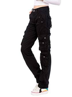 Tomwell Damen Hosen Camouflage Jogginghose Sporthose Workwear Uniform Combat Cargo Relaxed Fit Multi Taschen Freizeithose Schwarz Small von Tomwell