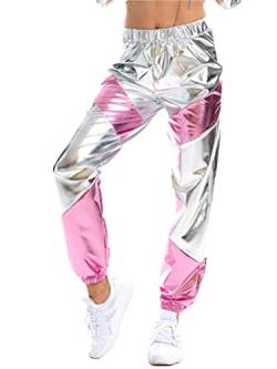 Tomwell Damen Hosen Sporthose Lose Casual Glänzende Illusion Sweathose Elastischer Bund Jogginghose mit Taschen Z Rosa L von Tomwell