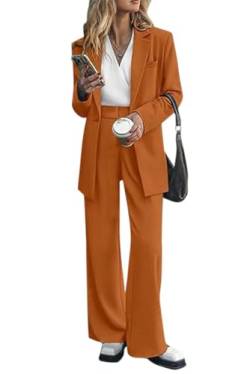 Tomwell Damen Hosenanzug Elegant Business Anzug Set Revers Büro Blazer Hose 2-teilig Anzug Zweiteiler Slimfit Festlich Sportlich Streetwear A Orange M von Tomwell