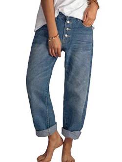 Tomwell Damen Jeans Boyfriend High Waist Jeanshose Locker Lang Boyfriend Jeans Blau Weites Bein Hose Denim Straight Lässig Weich Pants Blau 3XL von Tomwell