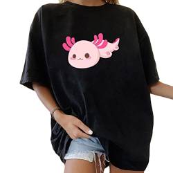 Tomwell Damen Kawaii T-Shirt Kurzarm Sport Sommer Rundhals Oversize Oberteile mit Dinosaurier Muster Druck Sweatshirt Lose Bluse Pullover Tunika Lang Teenager Mädchen Top D Schwarz XS von Tomwell