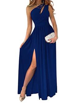 Tomwell Damen Kleid Ärmellose Cocktailkleider Knielang Abendkleider Elegant Spitzenkleid V-Ausschnitt Asymmetrisches Brautjungfernkleid B Blau XL von Tomwell