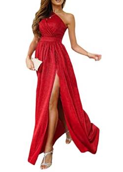 Tomwell Damen Kleid Ärmellose Cocktailkleider Knielang Abendkleider Elegant Spitzenkleid V-Ausschnitt Asymmetrisches Brautjungfernkleid F Rot XS von Tomwell