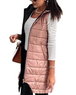 Tomwell Damen Lange Daunenweste Wintermantel Vest mit Kapuze Weste Mantel Ärmellos Kapuzenjacken Steppweste Winter Outdoor Klettern Reisen Slim Fit A Rosa XXL von Tomwell