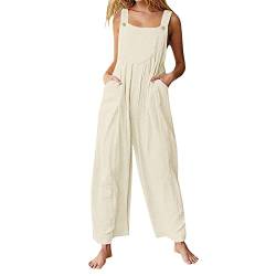 Tomwell Damen Latzhose Beiläufige Lose Lange Jumpsuit Mit Tasche Retro Leinen Strampler Overall Frauen Sommer Boho Blumendruck Hosen Rompers Wide Leg Playsuit Z Khaki S von Tomwell