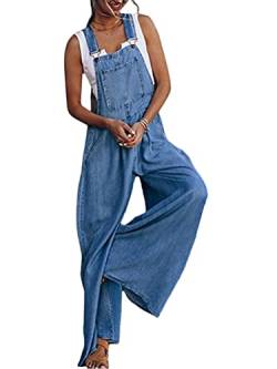 Tomwell Damen Latzhose Jeans Hosen Lang Denim Overall Zerrissen Jumpsuit Gerades Bein und Taschen Mädchen Casual Fraizeithose für Sommer Frühling Herbst C Blau S von Tomwell