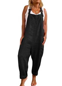 Tomwell Damen Latzhose Jumpsuit Retro Blumendruck Overalls Elegant Playsuit Lose Sommerhose Schwarz L von Tomwell