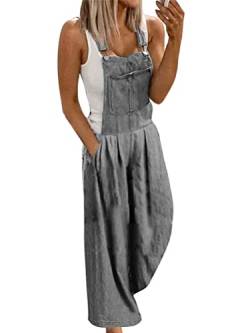 Tomwell Damen Latzhose Retro Jeanshose Hoseanzug Denim Overall Gerades Bein Zerrissen Lang Trägerhose Ärmellos Locker mit Taschen E Grau XL von Tomwell