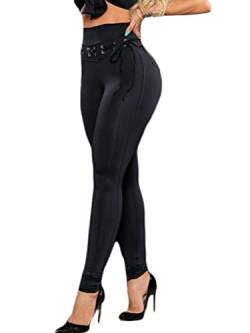 Tomwell Damen Legging Sexy mit Spitzen High Waist Yoga Hose Sweathose Push Up Jogginghose Elastisch Bequem Fitnesshose Gym Workout C Schwarz S von Tomwell