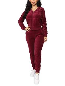 Tomwell Damen Mode Sportanzug Trainingsanzug Frauen Lange Ärmel Zipper Top + Lange Hose Sportswear 2 Stück Set Sport Yoga Outfit B1 Weinrot 40 von Tomwell