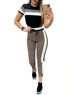 Tomwell Damen Mode Trainingsanzug Frauen Drucken Lange Ärmel Shirt Top + Lange Hose Sportswear 2 Stück Set Sport Yoga Outfit (34, Streifen) von Tomwell