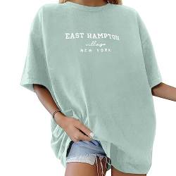 Tomwell Damen Oversized T-Shirt Sommer Kurzarm Grafikdruck Tunika Lose Rundhals Buchstaben Longshirt Frauen Sport Oberteile Lustig Streetwear Teenager Mädchen Lang Top Y7 Grün XXL von Tomwell