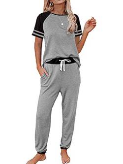 Tomwell Damen Pyjama Set Schlafanzug Langarm und Kurzarm Nachtwäsche Zweiteiliger Lang Hose und Tops Weich Damen Lounge Sets Grau L von Tomwell