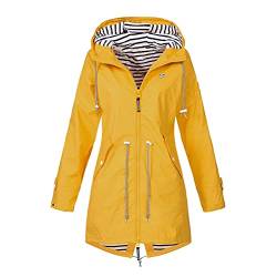 Tomwell Damen Regenjacke Übergangsjacke Windbreaker Wasserdicht Kordelzug Reißverschluss Kapuze Regenmantel mit Atmungsaktiv A Gelb XL von Tomwell