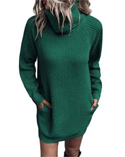 Tomwell Damen Rollkragen Strickkleid Laternenhülse Einfarbig Pullover Kleid Casual Lose Herbst Kleid Oberteile Minikleid Langarm Pulli Wickelkleid B Grün M von Tomwell