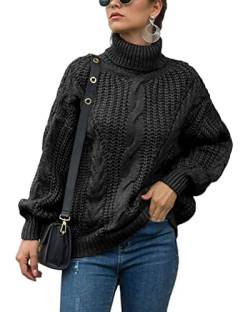 Tomwell Damen Rollkragenpullover Strickpullover Lässiges Stricken Pulli Winter Sweatshirt Oberteile Elegant Strickpulli Sweater Oberteiles Tops A Schwarz 44 von Tomwell