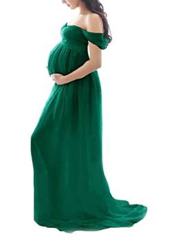 Tomwell Damen Schwangerschaftskleid Split Bodenlanges Kleid Einfarbig Elegant Fotoshooting Umstandskleider Maternity Chiffonkleid Maxi Schwangere Fotografie Kleid A Grün XL von Tomwell