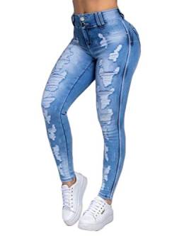 Tomwell Damen Skinny Stretch Jeans mit Risse Destroyed Look High Waist Jeanshose Röhrenjeans Skinny Slim Fit Stretch Boyfriend Jeans Z2 Blau XXL von Tomwell