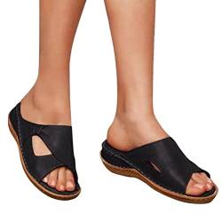 Tomwell Damen Slippers Freizeit Sandalen mit Absatz Plateau Pantoletten Leder Sommer Hausschuhe Sandalen Open Toe Schlappen Sommerschuhe Leicht Bequem Strandsandalen A Schwarz 40 EU von Tomwell