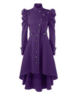 Tomwell Damen Solide Elegante Mantel Schlanke Knöpfe Langer Mantel Oberbekleidung Jacke Trenchcoat Mantel B Violett S von Tomwell