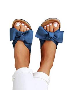 Tomwell Damen Sommer Sandalen Mit Fußbett Pantoletten Mit Schleife Flache Sommerschuhe Strand Schuhe Offen Slipper Sommer Damenschuhe Blau 40 EU von Tomwell